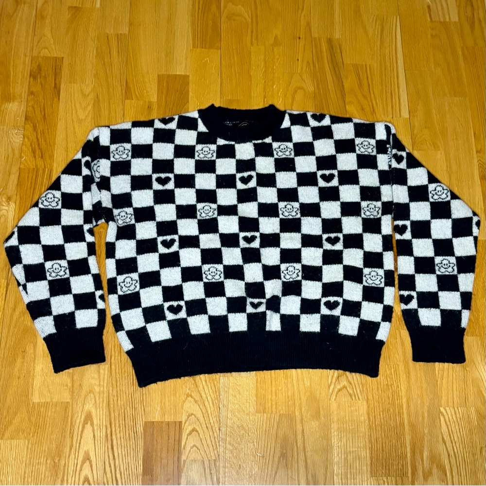 Cider Black and White Checkered Women’s Sweater Size Small